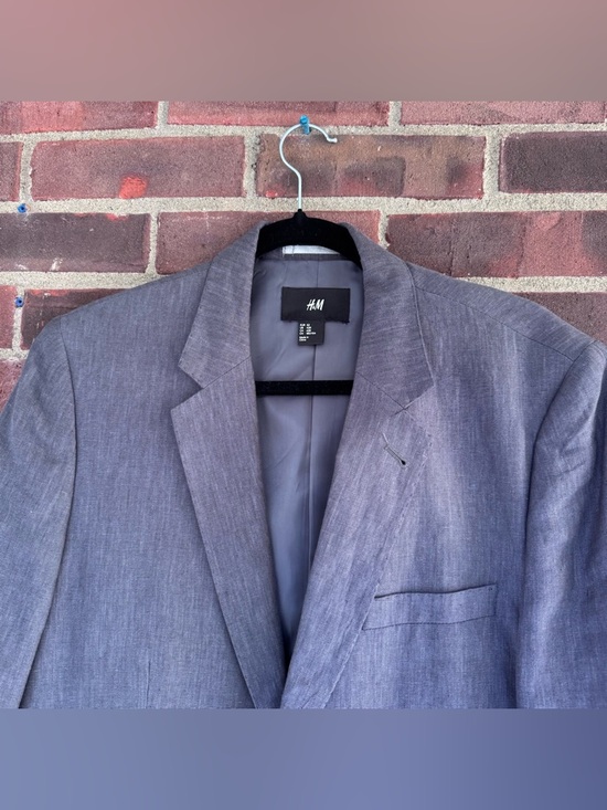 H&M 100% Linen Blazer Mens 42R Gray Summer Lightweight Jacket - Picture 2 of 10
